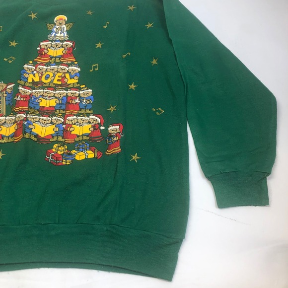 Vintage Nutcracker Christmas Sweatshirt Medium Green Holiday Caroling Bears READ - Picture 9 of 15